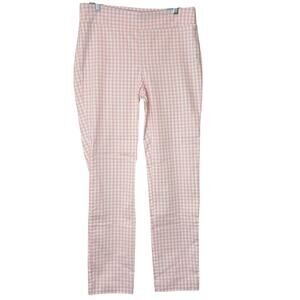 J McLaughlin Size 12 Masie Pants Gingham Pink Slim Fit Tummy Control Preppy